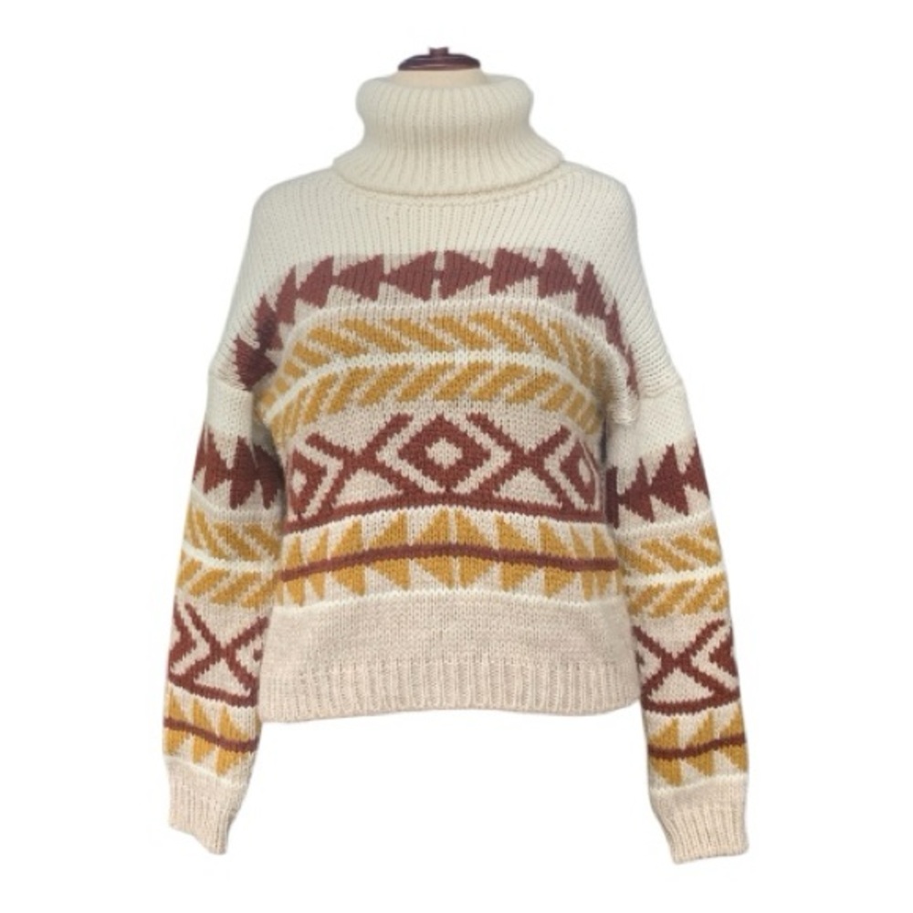 Anthropology Elsamanda Knit Aztec Sweater‎ Wool Alpaca Comfy Turtleneck Size M